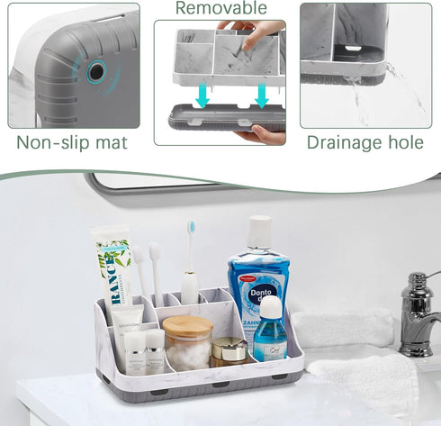Marble Bathroom Countertop Organizer - Detachable 7 Slots Kids Electric Toothbrush and Toothpaste Holde Drainage for Bathroom Accessories Organiza...