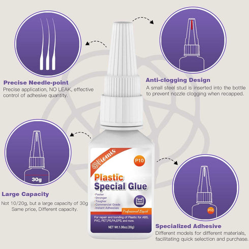 30g Plastic Glue, Instant Super Glue for Plastic, Fast Dry Strong Plastic Adhesive for Acrylic, Model, DIY Crafts, Tube, PVC, Vinyl, ABS, PBT, PS,...