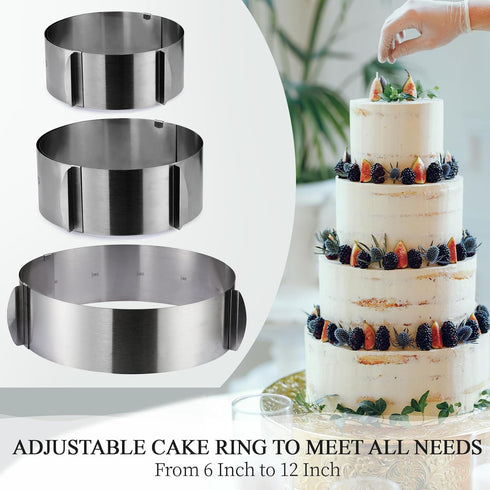 CALIFORNIA CADE ELECTRONIC Cake Mold-Cake Ring-Adjustable Round Stainless Steel 6 to 12 Inch, 6 Inch Baking Ring for Supporting Decorating Icing...