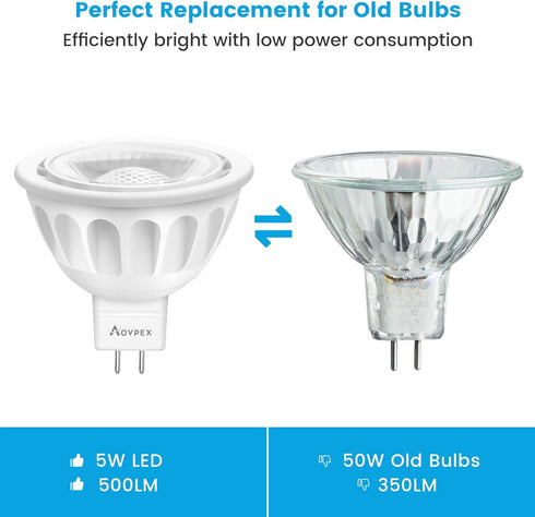 MR16 LED Bulb 6Pack,12V 5W(50W Halogen Replacement),2700K Warm White,GU5.3 Bi-Pin Base, Non-Dimmable MR16 LED Spot Light Bulbs for Indoor Outdoor ...