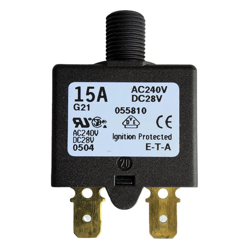 E-T-A Circuit Protection and Control 1658-G21-01-P10-15A, Circuit Breaker; Therm; Push; Cur-Rtg 15A; Flange; 1 Pole; Vol-Rtg 240/28VAC/VDC...