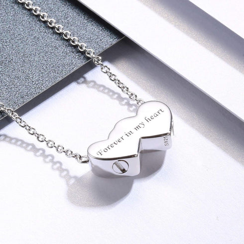 Sterling Silver Urn Ash Necklace Bracelet Holds Two - Forever in My Heart Cremation Pendant Women Memorial Jewelry Bereavement Keepsake Gift for L...