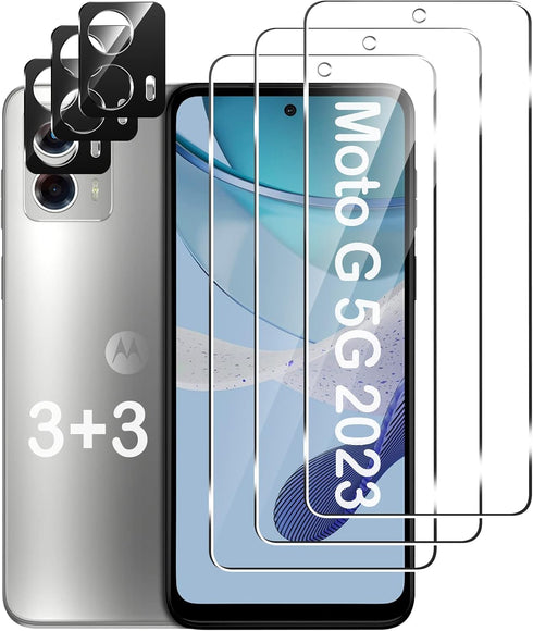 LYWHL for Motorola Moto G 5G (2023) Screen Protector, 3 Pack Tempered Glass 9H Hardness HD Clear Film + 3 Pack Camera Lens Glass Protector, Case F...