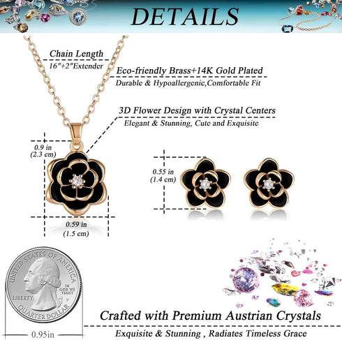 EVEVIC Dainty Flower Pendant Necklace Earrings for Women 14K Gold Plated Hypoallergenic Jewelry Sets...