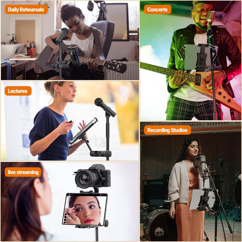 Tablet Holder for Microphone Stand, Mic Music Stand Tablet Holder for iPad, Smartphone Tablet Mic Stand Mount for Shee Music Fits Devices from Scr...