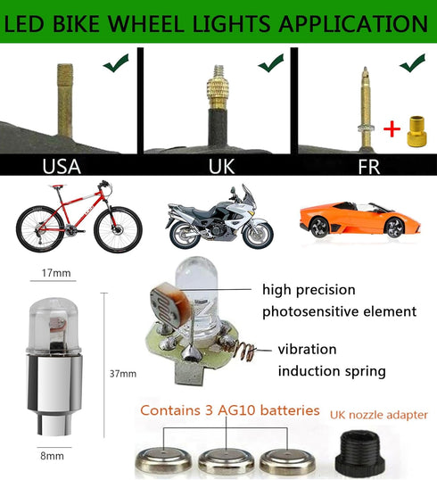 4 Pack LED Valve Stem Caps Lights for Car Tires Wheel Assemblies Light up Air Neon Bicycle Motorcycle Tyre Valve Lights Bike Truck Golf Cart for K...