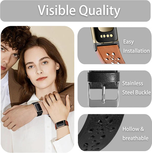 Leather Bands for Fitbit Charge 6 bands/Charge 5 bands for Women Men,Floral Breathable Hollow Replacement Wristbands Band for Fitbit Charge 5/Char...