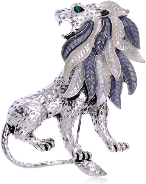 Alilang Silvery Tone Etched Grey Leaf Jungle Lion King Mane Brooch Pin...