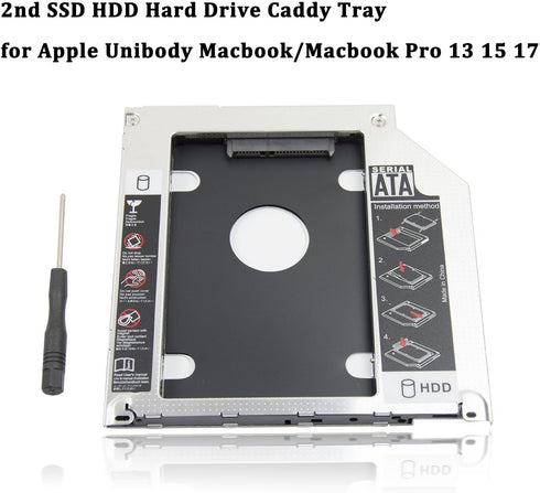 2nd 2.5'' SATA HDD SSD Hard Drive Disk DVD CD ROM Optical SuperDrive Caddy Tray Adapter for Apple Unibody MacBook/MacBook Pro 13 15 17 Early mid L...