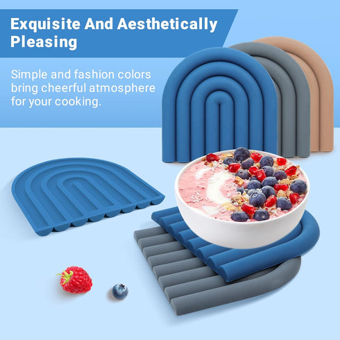Silicone Trivets for Hot Pots and Dishes, Heat-Resistant Trivets Mats for Countertop, Cute Coasters, Modern Multi-Purpose Trivet Mat, Set of 2 (Bl...