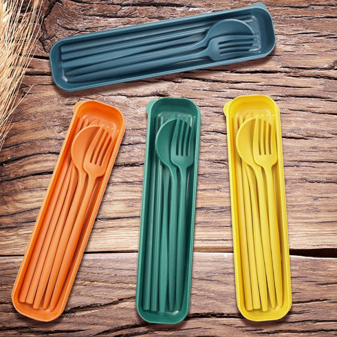 ELANE 4 Sets Reusable Travel Utensils Set with Case,Camping Cutlery Set Reusable Cutlery Set with Case,Utensil Sets for Lunch Picnic Daily Use Out...