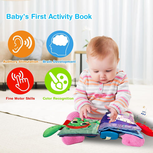 Baby Books Toys 6-12 Months - Baby Musical Toys Newborn Montessori Toys for Babies - Soft 3D Activity Cloth Tummy Time Book - Infant Early Develop...