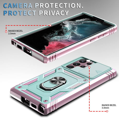 Case for Galaxy S22 Ultra, Shockproof Impact Resistant with Slide Lens Protective Cover Case for Samsung Galaxy S22 Ultra 4G/5G 6.8" (Pink Green)...