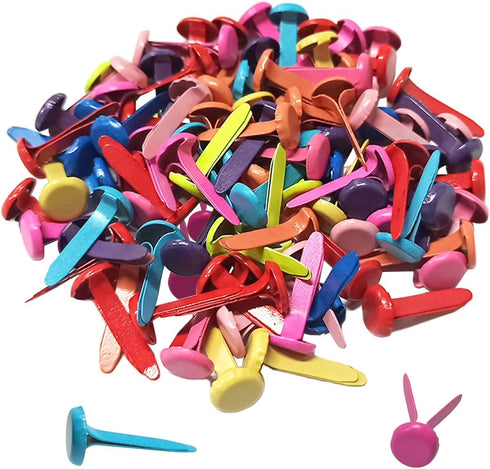 100 Pcs Brass Paper Fasteners, 8x17mm Plated Mini Brads for Scrapbooking Crafts DIY Projects (Multicolor)...