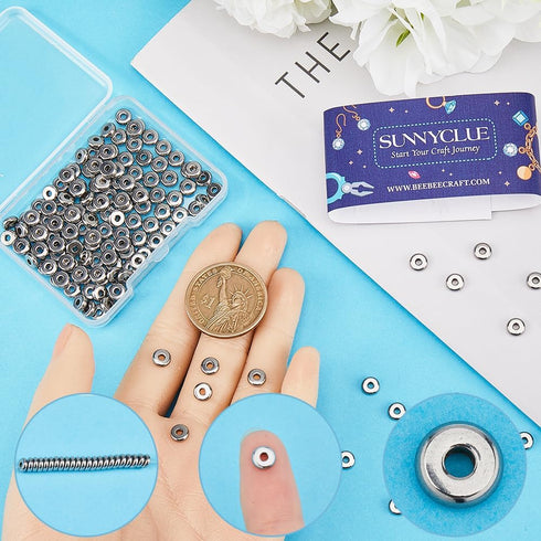 SUNNYCLUE 1 Box 200Pcs Stainless Steel Spacer Beads 6mm Metal Heishi Beads Bulk Flat Round Disc Bead Small Rondelle Loose Spacer Beads for Jewelry...