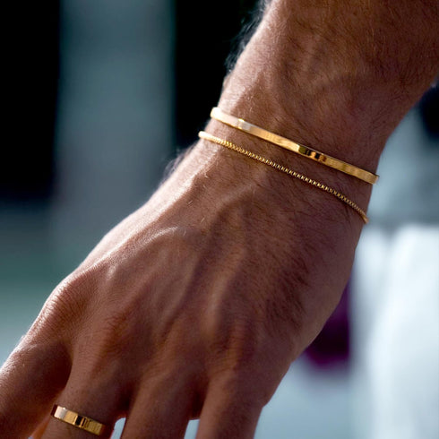 Moodear Stackable Bracelets for Men - Dainty 925 Sterling Silver/14K Gold Plated Cuff Snake Box Cuban Link Chain Bangle Bracelet Set Mens Jewelry...