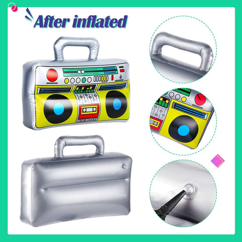 BBTO 15 Pcs Inflatable Rock Star Toy Set 23.6 Include 23.6 Inch Inflatable Rock Electric Guitar, Inflatable Bass Guitar, Inflatable Microphones, I...