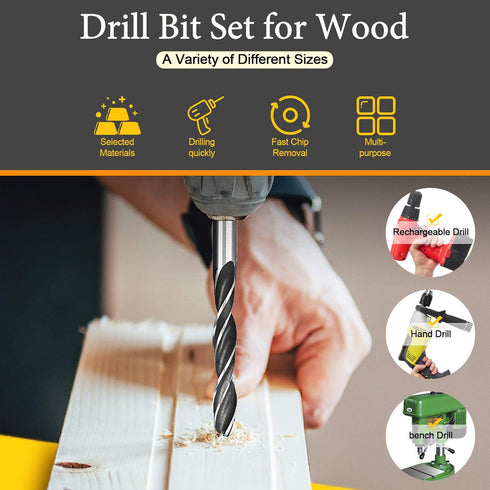 23 Pcs Wood Drill Bit Set with Dowel Pins Center Point and Stopper, Woodworking Brad Point Bit Set Plugs Drill Hole Tool Perfect for Woodworking C...