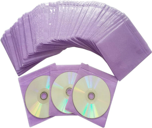 CD/DVD/BluRay Sleeves,Double-Sided Refill Plastic Sleeve for CD and DVD Storage Binders,100 Pack (Purple)...