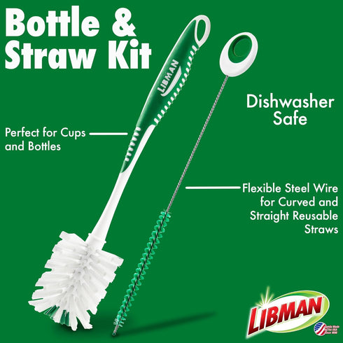 Libman Bottle & Dish Brush Kit | Cleaning Brushes for Kitchen Use | Straw Brush | Scrub Brushes for Dishes | Big Job Kitchen Brush | Palm Scrub Br...