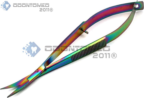 OdontoMed2011 Pack of 2 Pieces 4.5" Embroidery Easy Snips Scissors - EZ Snip Straight & Curved Blades Stainless Steel Multi Color Rainbow...