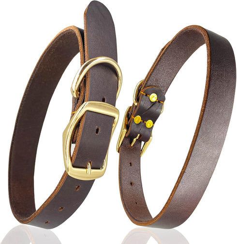 Leather Dog Collar Heavy Duty Hardware Dog Collars Full Grain Ultra Soft and Comfort Genuine Cowhide Metal Buckle Thick Belt Collar for Small Medi...