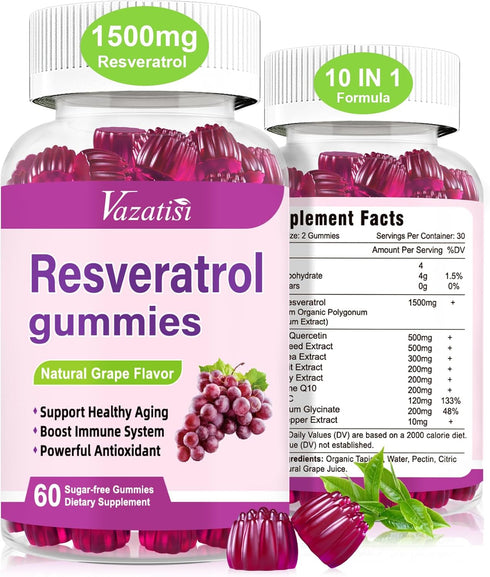High Purity Resveratrol Gummies, 98% Trans-Resveratrol with Quercetin, Coq 10, Vitamin C - Reservatrol Supplement for Antioxidant, Joint, Anti-Agi...