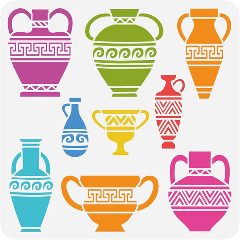 FINGERINSPIRE Vase Border Painting Stencil 11.8x11.8inch Reusable Vase Pattern Drawing Template Tribe Theme Decoration Crafts Stencil for Painting...