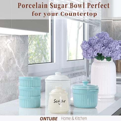ONTUBE Ceramic Sugar Bowl with Lid and Spoon 12oz (beige)...