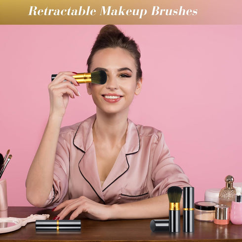 Nuenen 2 Pcs Retractable Kabuki Makeup Brushes Blush Powder Brush Small Travel Makeup Brushes with Cover Makeup Tool for Loose Powder Cream or Liq...