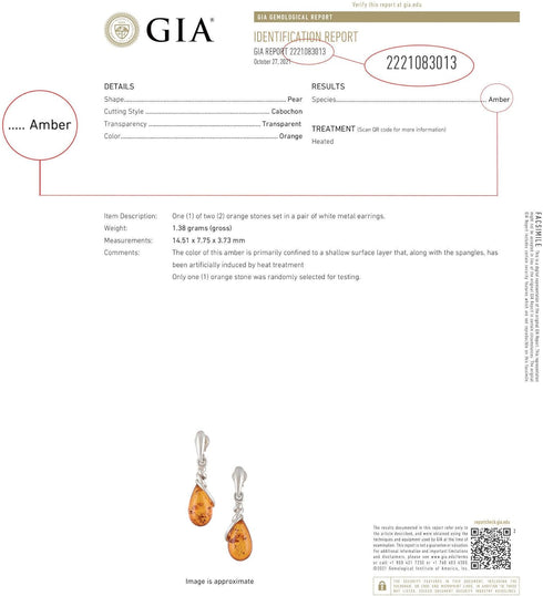 Amber Earrings - 925 Baltic Honey Amber Dangling Earrings "Eleanor" - GIA Certified - Gemstone Dangle Earrings - Sterling Silver Jewelry Collectio...