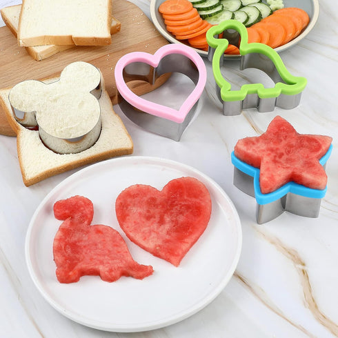 Elfkitwang Sandwich Cookie Cutters Set, Dinosaur,Heart,Star,Mouse,Sandwich Knife Cookie Knife Vegetable Cutter Food Grade Cookie Mould.(12Pcs)...