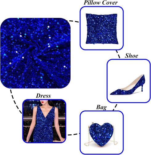 Royal Blue Sequin Fabric by The Yard Velvet Fabric 1 Yard Glitter Sequin Velvet Fabric with Embroideried Sequins Decoratived Fabric for Wedding Bi...
