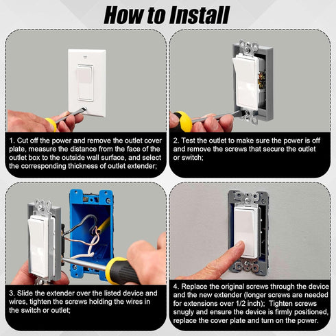 4pcs 1/2 Inch Single Gang Outlet Box Extender, Electrical Outlet Extender Receptacle Extender Outlet Extension Box for Electrical Box and Electric...