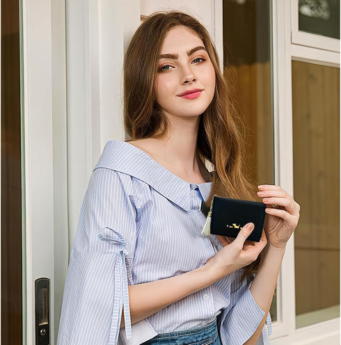 Wallet for Women, Cute Tri-Fold Women's Wallets 7 Card Slots, Pu Leather Womens Card Wallet with Tassel, 1 Visible ID Window, 1 Bill Compartment, ...
