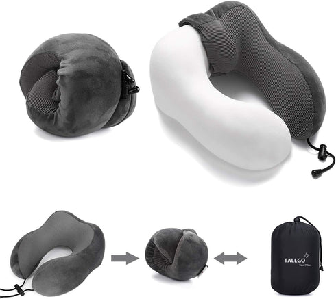 Travel Pillow, Best Memory Foam Neck Pillow Head Support Soft Pillow for Sleeping Rest, Airplane Car & Home Use (Grey)...