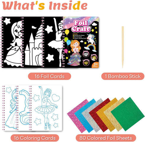 iselyn Art & Craft Activity for Kids, Foil Fun Card Princesses Castle Making Kits, No Mess DIY Creative Activity Supplies Travel Toys Set, Ideal G...
