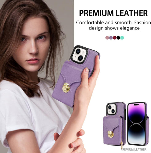 Compatible with iPhone 14 Plus 6.7 inch Wallet Case Crossbody Strap Leather Zipper Credit Card Holder Clasp Cell Accessories Phone Cover for i-Pho...