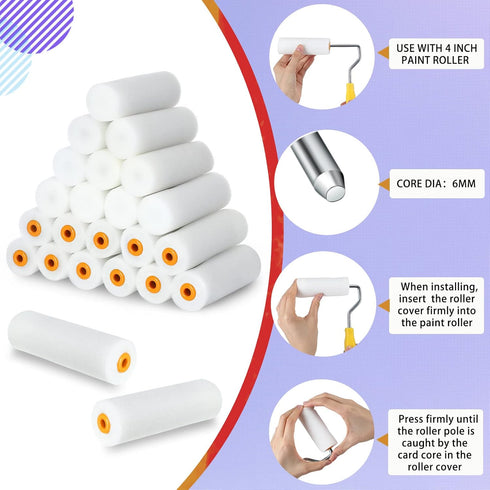 40 Pcs Foam Paint Roller Covers 4 Inch Small High Density Paint Roller Mini House Paint Rollers for Painting Wall Ceiling Cabinet Cupboard Door, W...