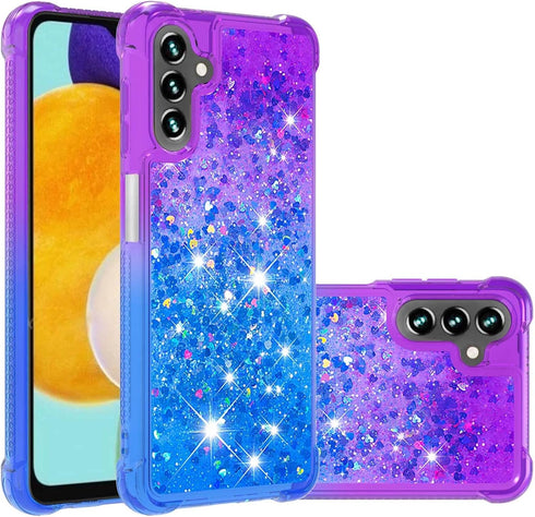 for Samsung Galaxy A13 5G Case with Tempered Glass Screen Protector, Glitter Bling Flowing Liquid Women Girls Soft TPU Shockproof Protective Phone...