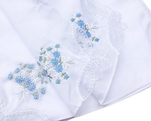 LACS Womens Embroidered Floral Cotton Lace Handkerchiefs White Hankies Pack...