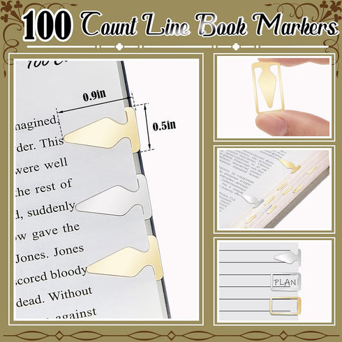 Book Line Markers 100 Count Tin Mixed Metals Bookmarkers Book Page Markers Arrow Bookmarks Gold Silver Book Marker Clip for Reading Teachers Stude...