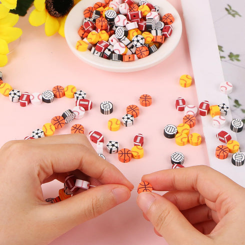 300 Pcs Sports Ball Beads for Jewelry Making, Sports Polymer Clay Beads Bulk, Baseball Basketball Soccer Volleyball Softball Football Beads Charms...