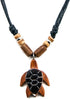 BlueRica Adjustable Cord (black) Necklace with Wood and Shell Turtle Pendant and Wood Bead Accents...