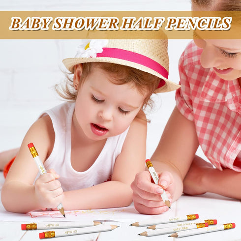Crtiin 50 Pieces Half Pencils Baby Shower Pencils Sharpened Pencils with Erasers Pencils for Baby Shower Presharpened Pencils Woodcase Pencils for...