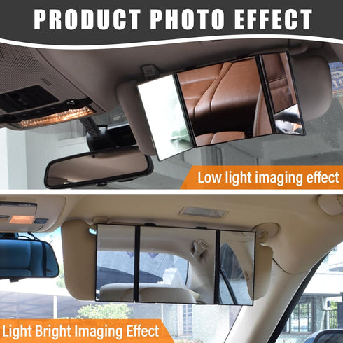 Car Rear View Mirror, Foldable Car Sun Visor Vanity Makeup Cosmetic Mirror, Tri Fold Auto Sun-shading Travel Mirror, Universal Car Rear View Mirro...