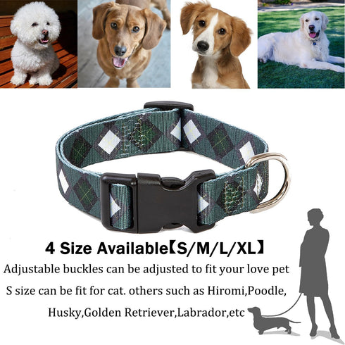 2PCS Dog Plaid Collars and Funny Leash Set Pet Gift Adjustable Dogs Green Checks Collars for Small to Large Pets (Medium)...