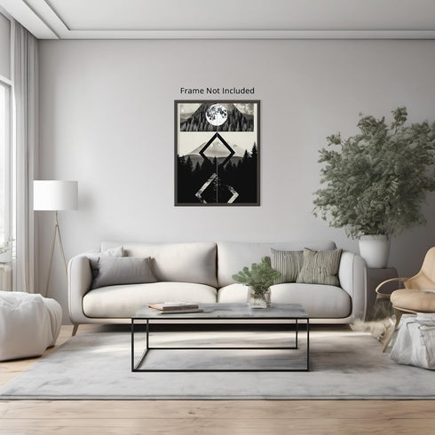 Posterizer 1 pcs-black and white surreal collage with planets-Landscape & Nature Art-Abstract & Modern Art-Gift for Nature, Surfers and Beach Love...
