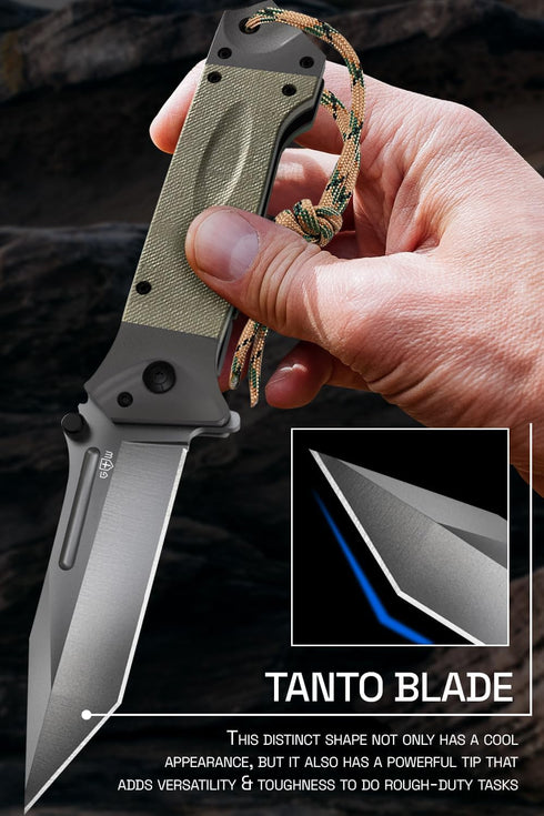 Grand Way Pocket Knife for Men – Tanto Folding Knives – Cool Knife – Tactical Work Knives for Hunting Camping Hiking Self Defense Military EDC – B...