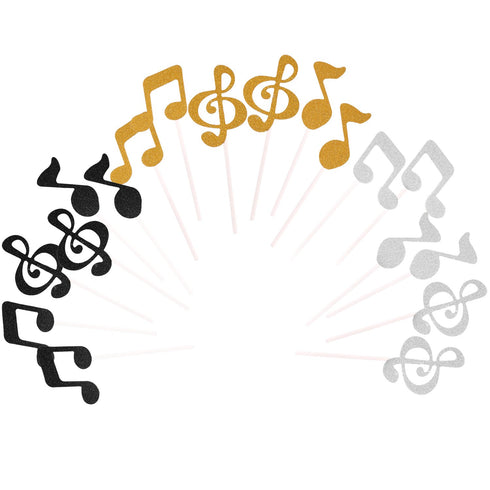 72 Pieces Glitter Music Notes Cupcake Toppers Cake Toppers Picks for Food Fruit and Birthday Party Decoration (Gold, Black, Silver)...